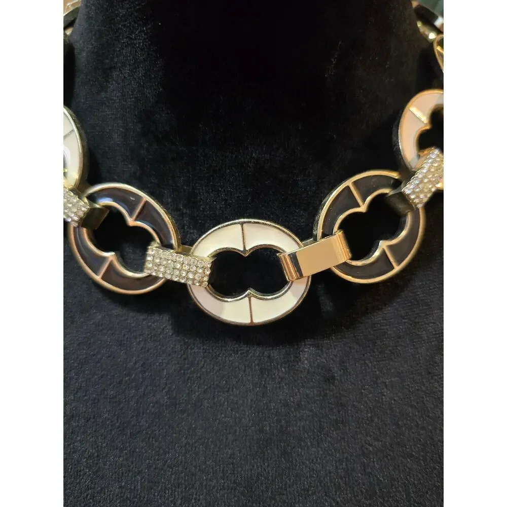 Women's Gold Tone Circle Link Fashion Necklace Rhinestone Accent Statement
